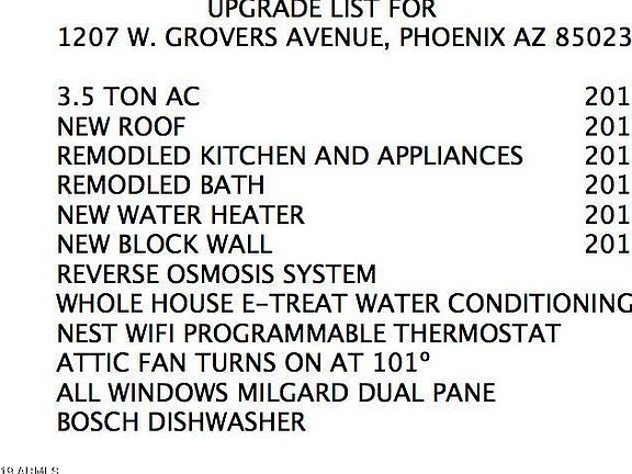 Upgrade List 1207 W Grovers