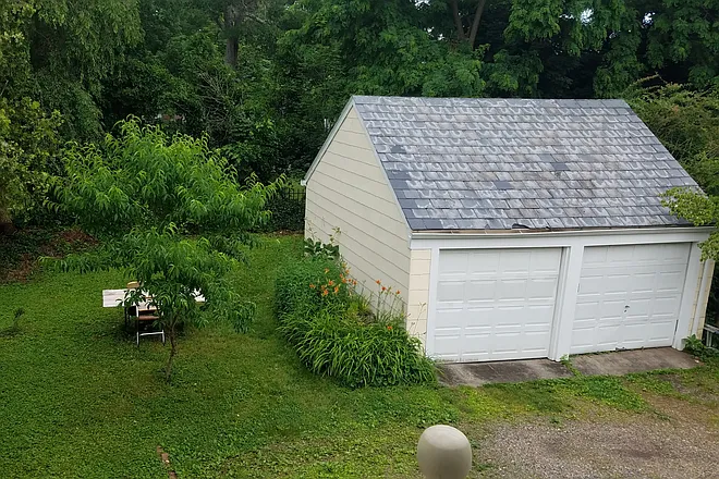 Garage and backyard