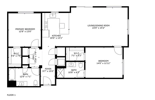 Floor plan 2 Bed 2 Bath Large Corner