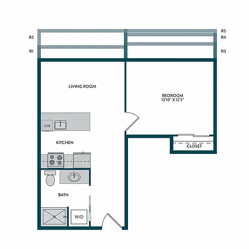Floor plan 1BR 1BA C