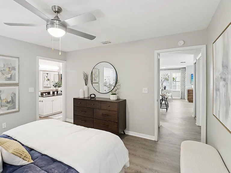 Spacious bedroom with modern design and ample storage