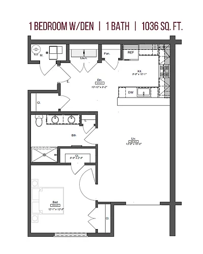 Floor plan 1 Bedroom 1 Bathroom Den