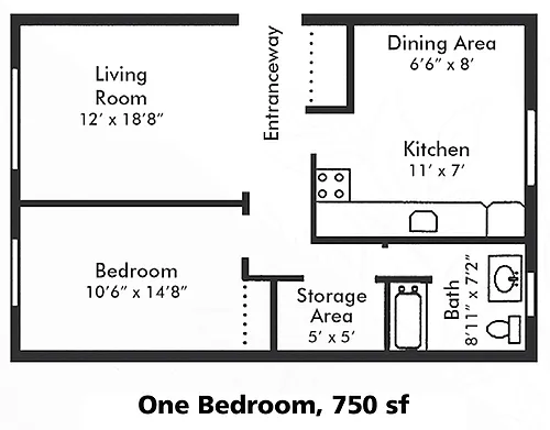 Floor plan 1 Bedroom 1 Bath