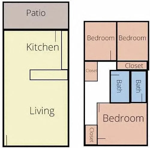 Floor plan 3 BR, 2 Bath Townhome