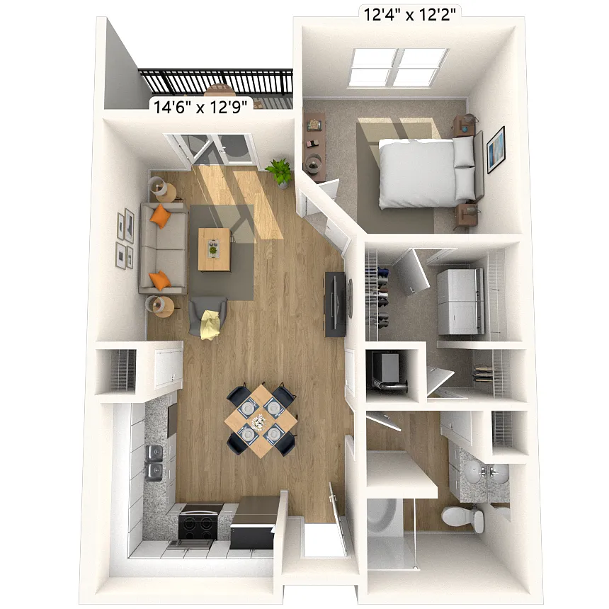 Floor plan Traditional 1x1 720 SF
