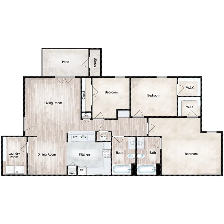 Floor plan Three Bedroom - Classic