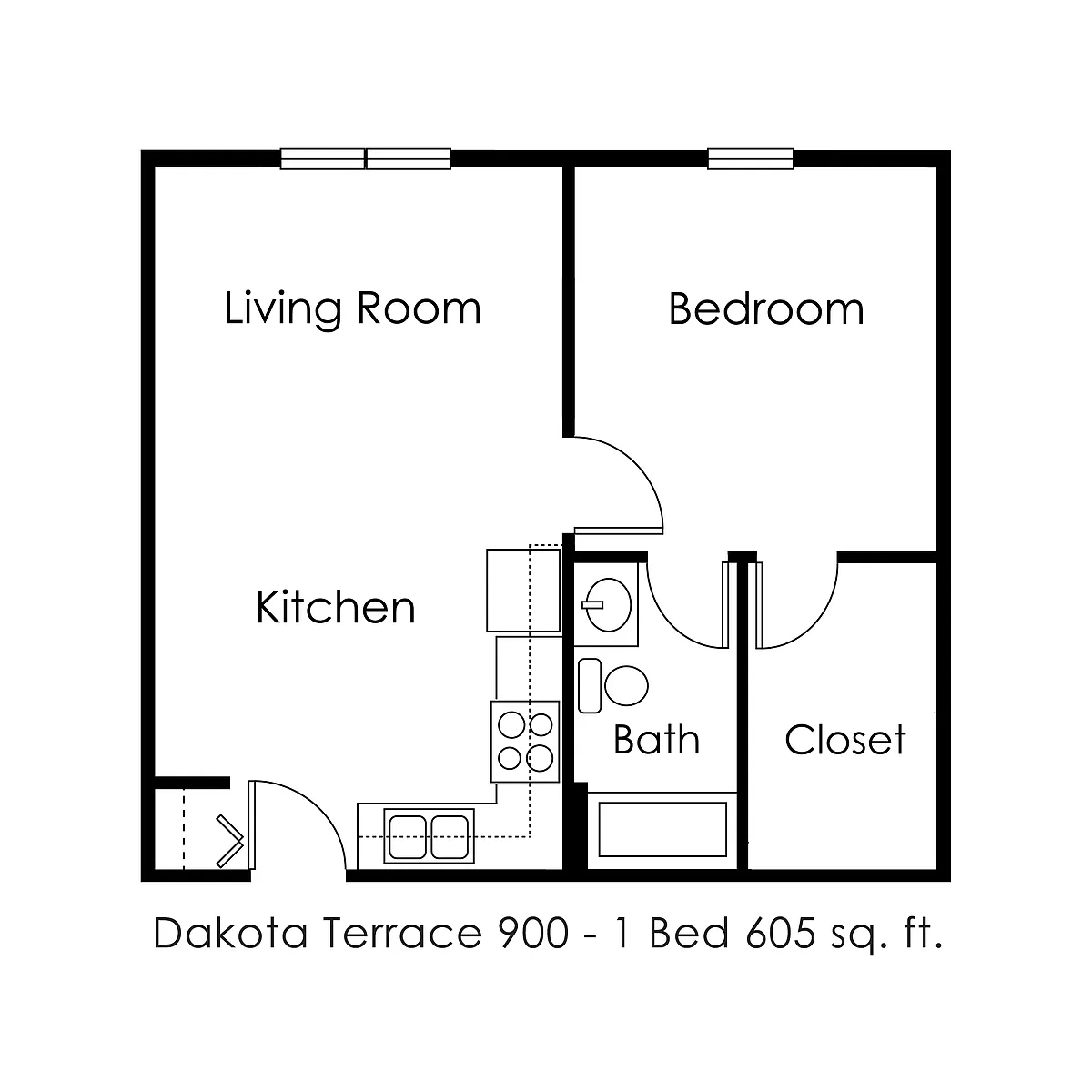 Floor plan 1 Bed 1 Bath | 605 sqft
