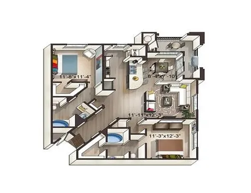 Floor plan Apex - Two Bedroom/Two Bath 1,127 Sq Ft