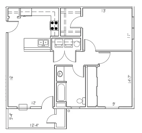 Floor plan 2 Bedroom 1 Bathroom