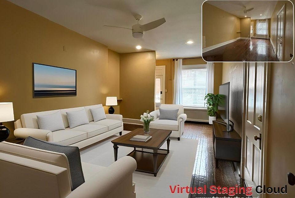 Bright and airy living room or bedroom
Room is AI staged