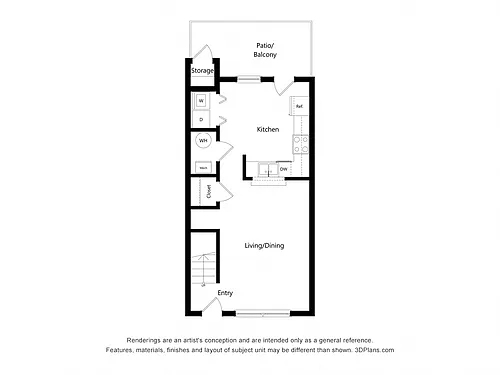 Floor plan Two Bedroom I Townhome (Income-Restricted)