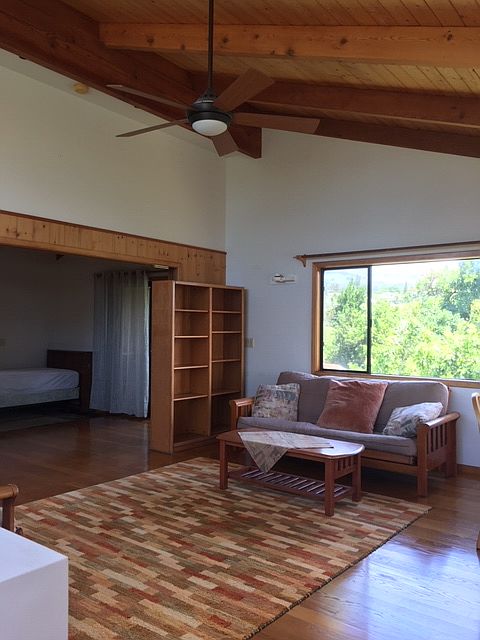 Main living area, shoji doors can be closed to separate studio into bed and living room area.