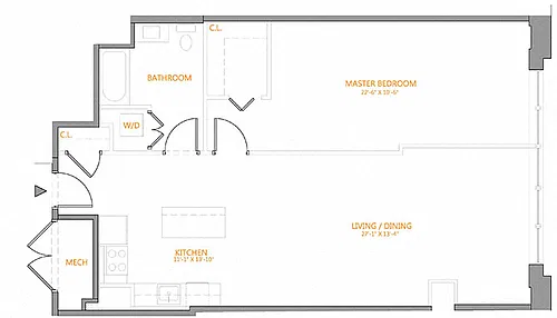 Floor plan 1 Bed/1 Bath-4C