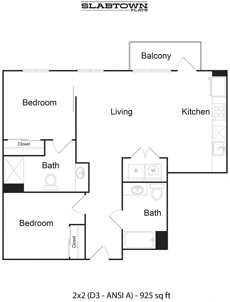 Floor plan 2 Bedroom 2 Bathroom D3 ANSI