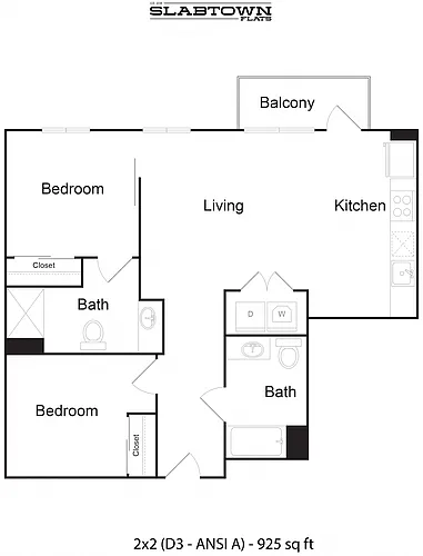 Floor plan 2 Bedroom 2 Bathroom D3 ANSI