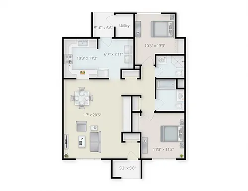 Floor plan Two Bedroom Two Bath