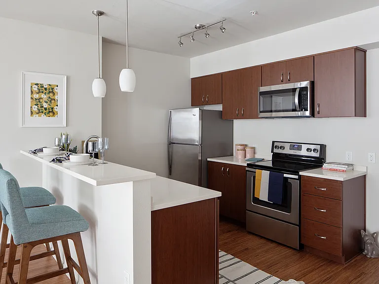 Grant Park Village kitchen showing cabinets and appliances
