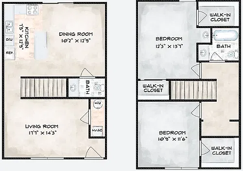 Floor plan 2 Bedroom 2 Bath Townhome