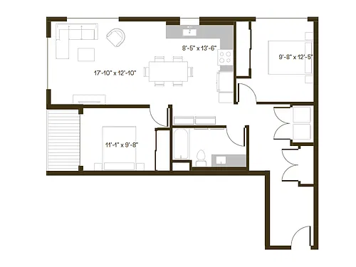 Floor plan 2 Bedroom, 1 Bath B7