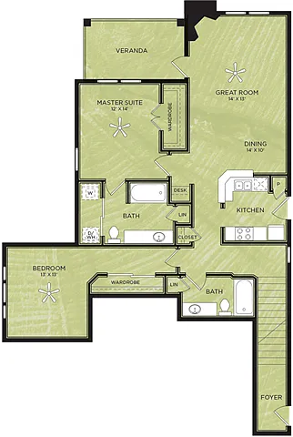 Floor plan B6: 2 Bed 2 Bath
