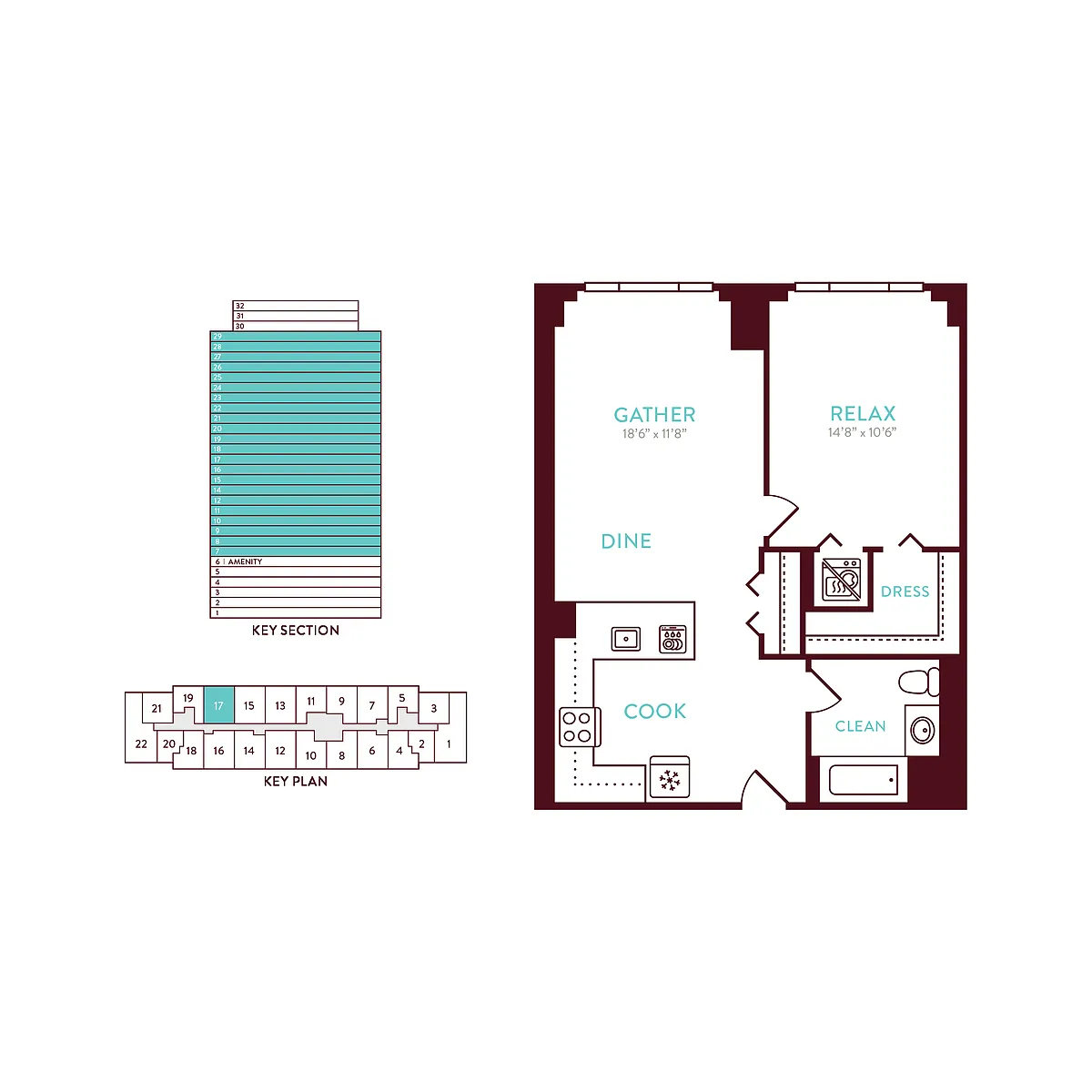 Floor plan 1 Bedroom 1 Bath F