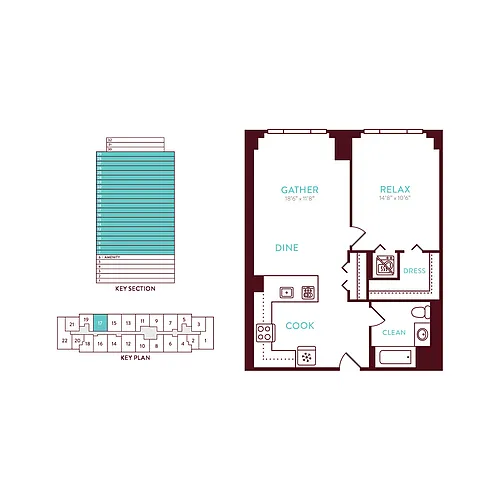 Floor plan 1 Bedroom 1 Bath F