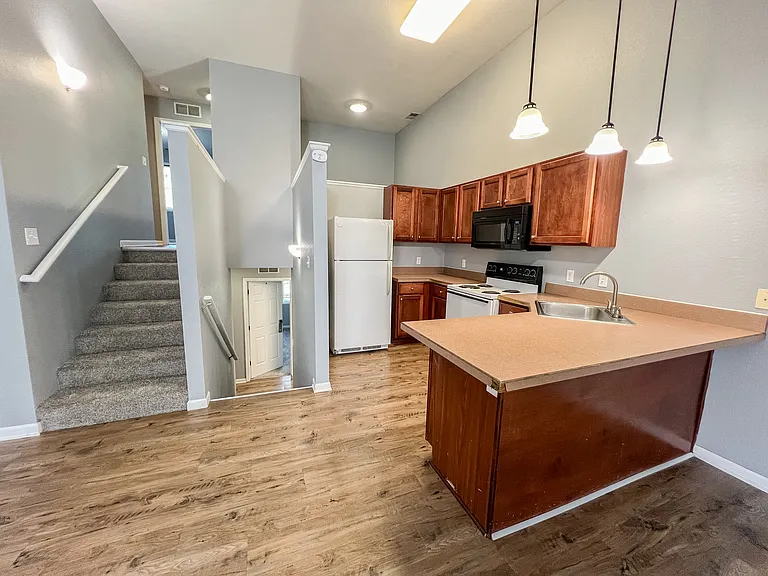 Split level kitchen and steps