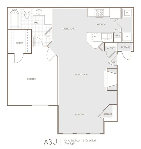 Floor plan Cypress Upstairs 1 Bed 1 Bath