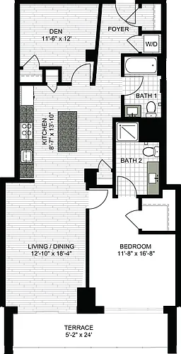 Floor plan 1 Bedroom LL