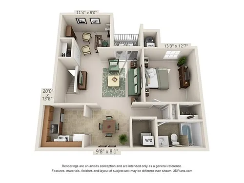 Floor plan 1-Bedroom 1-Bathroom w/ Den End