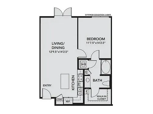 Floor plan A2 - 1 Bedroom, 1 Bath