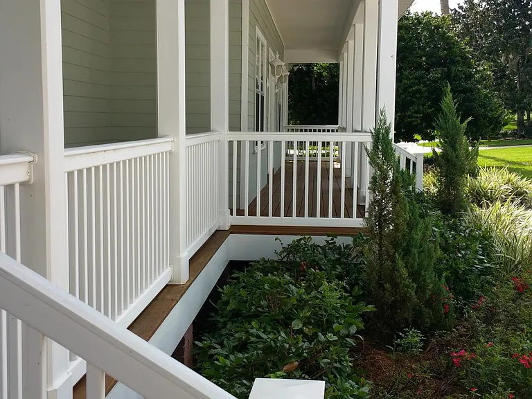 The wrap around porch on the front of the house