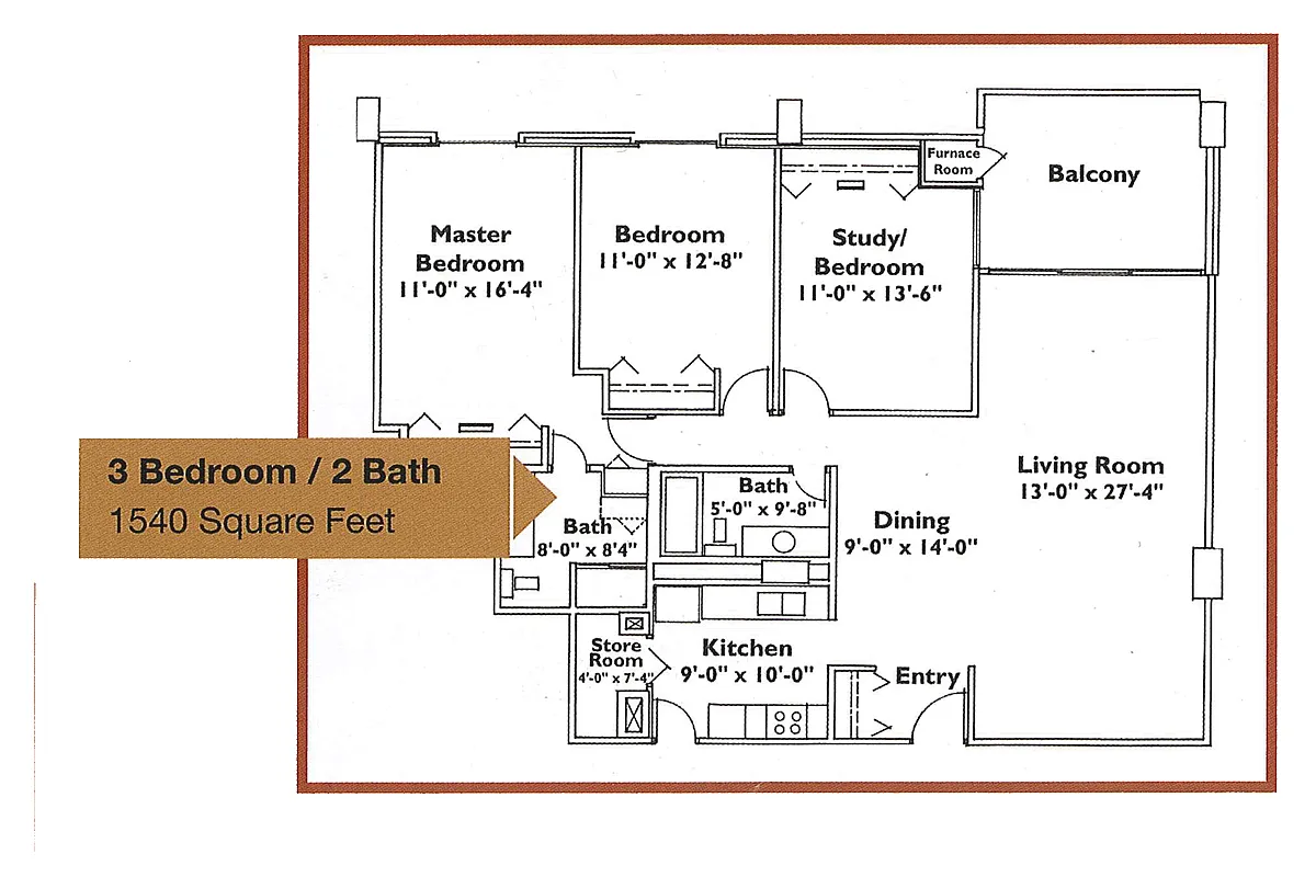Floor plan Three Bedroom - 2 bath