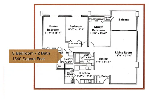 Floor plan Three Bedroom - 2 bath