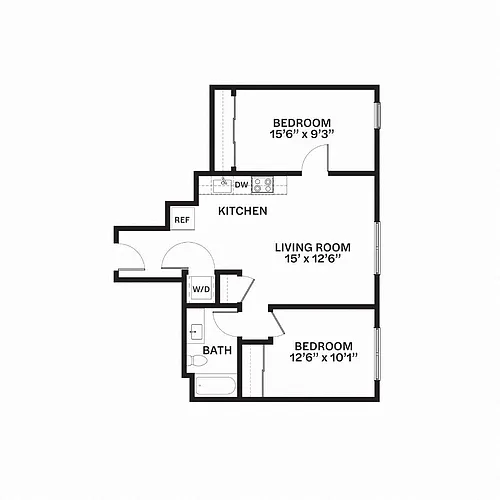 Floor plan Two Bed One Bath E5