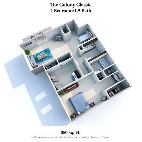 Floor plan The Colony Classic: 2 Bed, 1.5 Bath