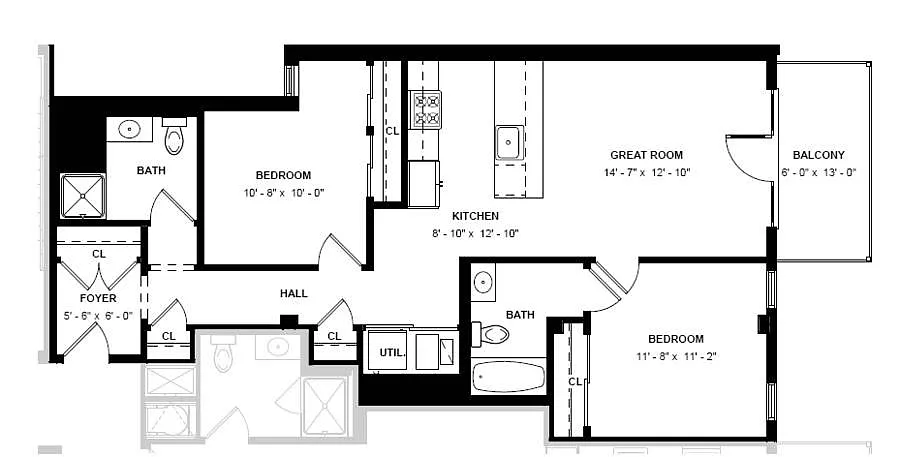 Floor plan 2 Bedroom - 2 Bathroom