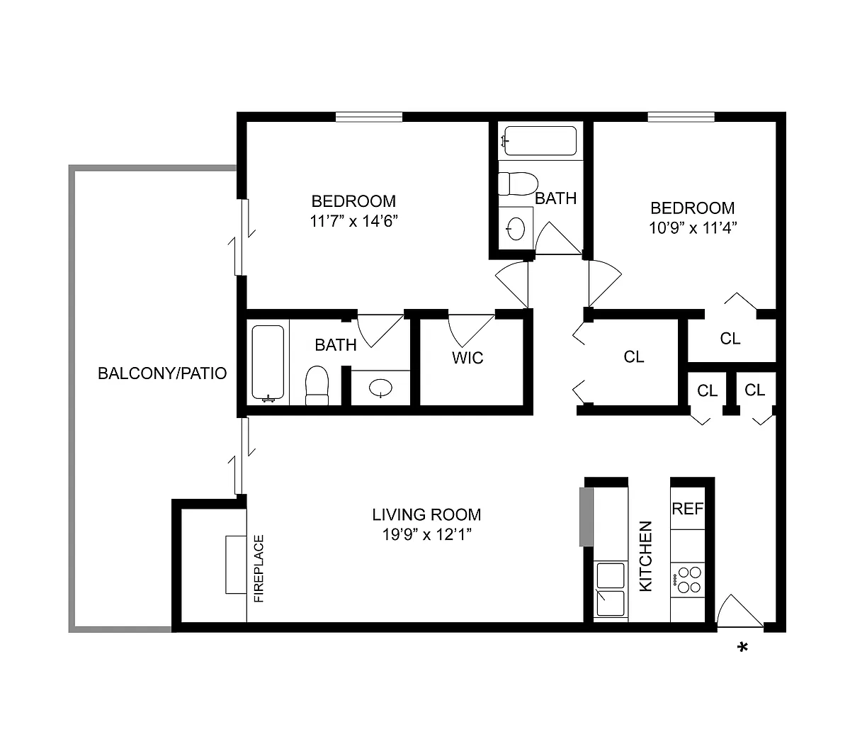 Floor plan 2 BR x 2 BA - Tower