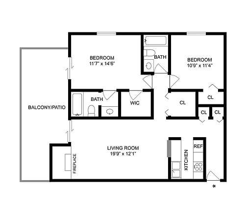 Floor plan 2 BR x 2 BA - Tower