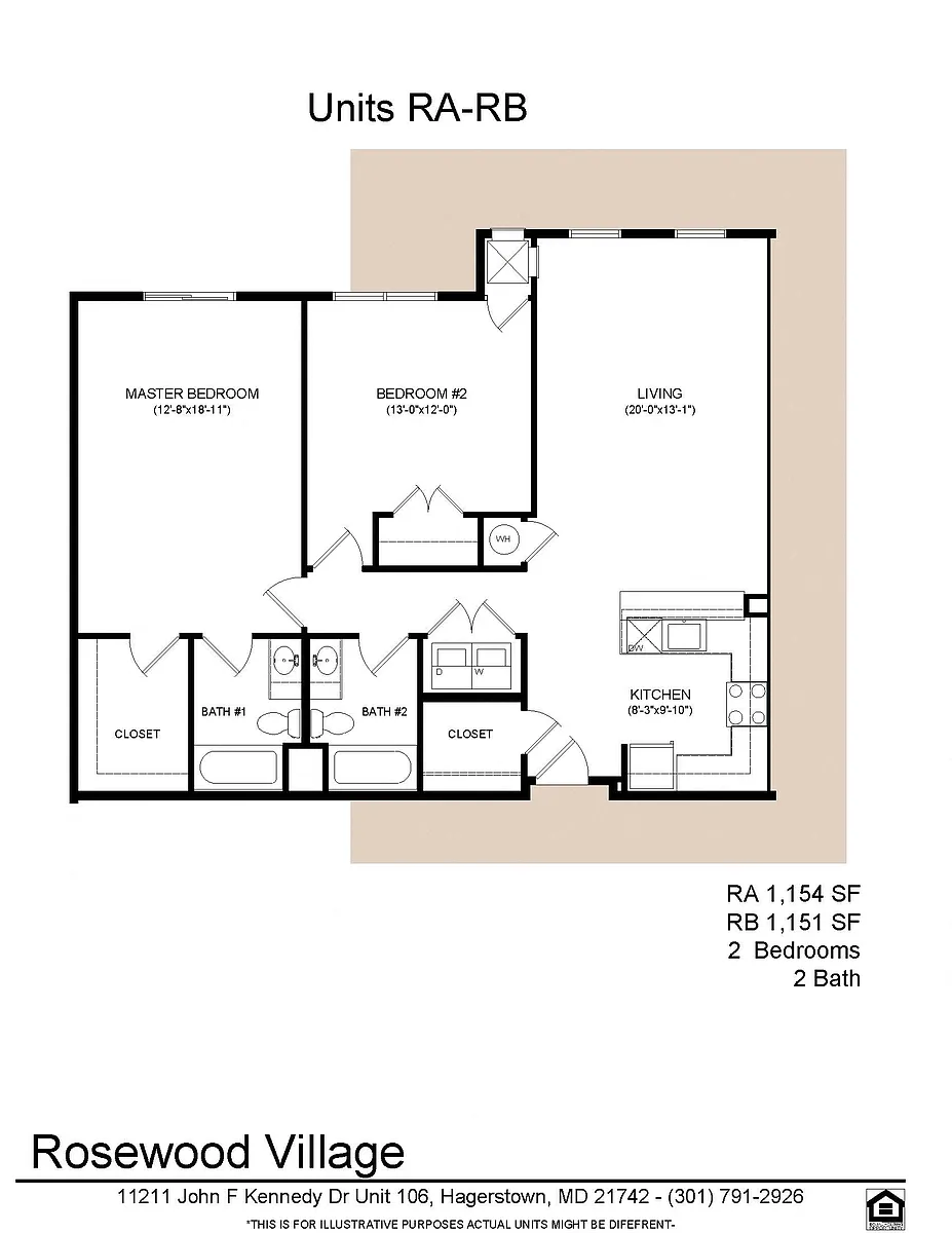 Floor plan 2 bed 2 bath RA-RB