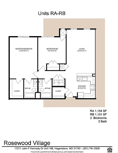 Floor plan 2 bed 2 bath RA-RB