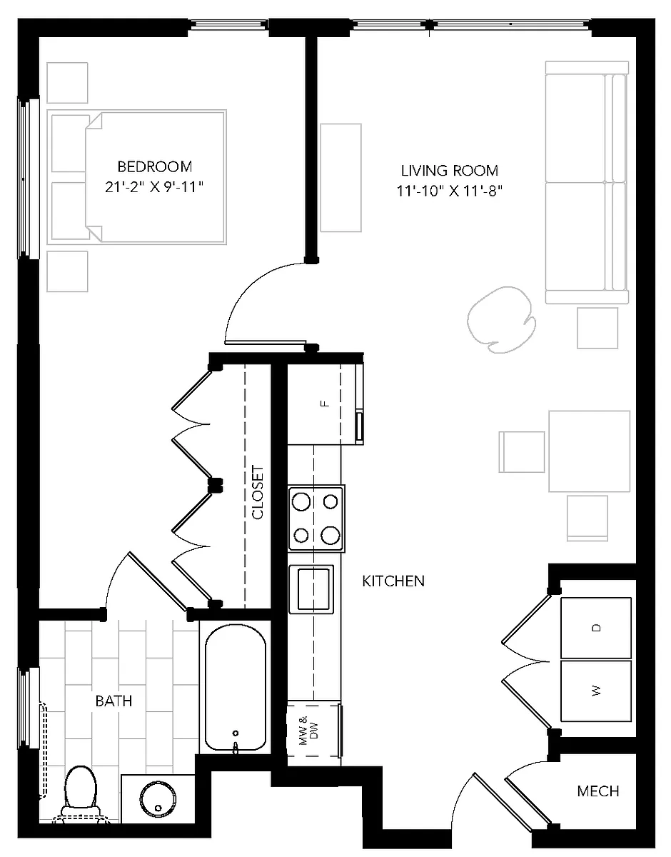 Floor plan 1 Bedroom - Unit Type 4