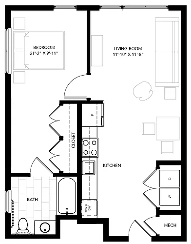 Floor plan 1 Bedroom - Unit Type 4