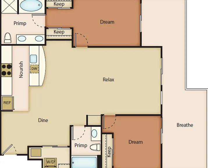 2 Bedroom 2 Bathroom with Den Floorplan Diagram
