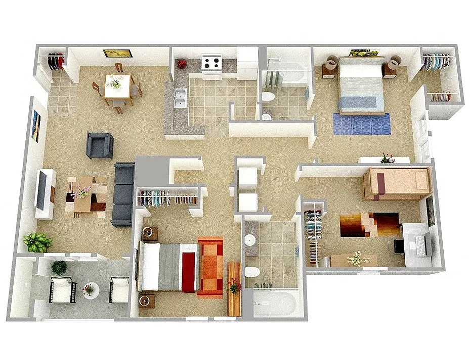 Floor plan Three Bedroom Two Bathroom 60% Phase I