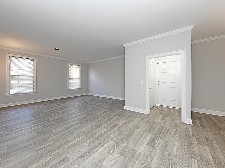 Spacious Living Room + Hardwood Style Flooring