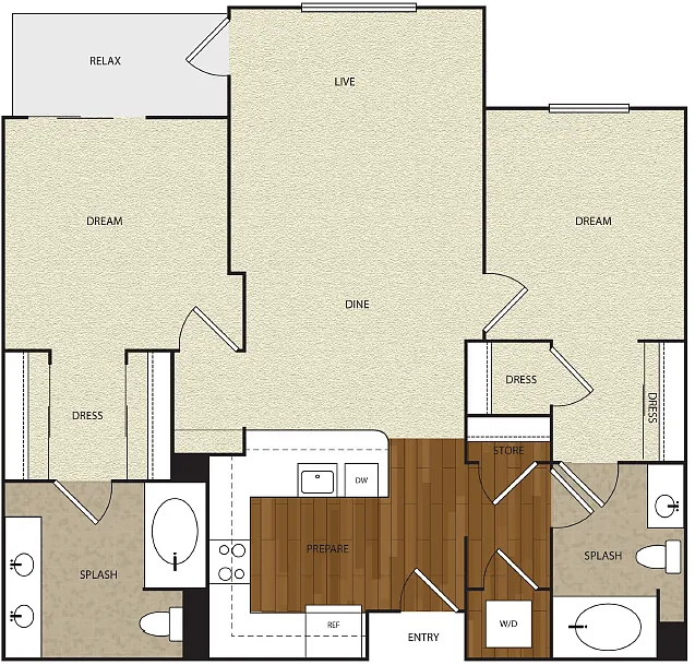 Floor plan 2 Bed 2 Bath 4A