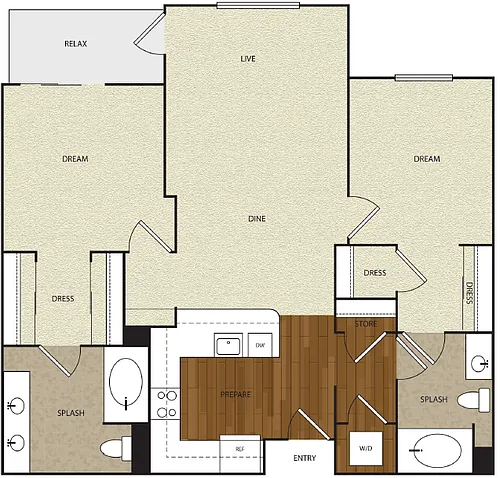 Floor plan 2 Bed 2 Bath 4A