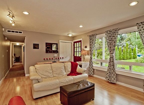 Hardwood floors in living room.