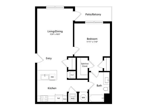 Floor plan A2 | 1 Bed | 1 Bath